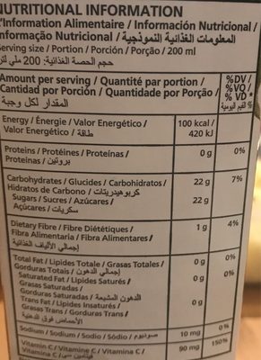 100% Juice Blend Goyave - Tableau nutritionnel
